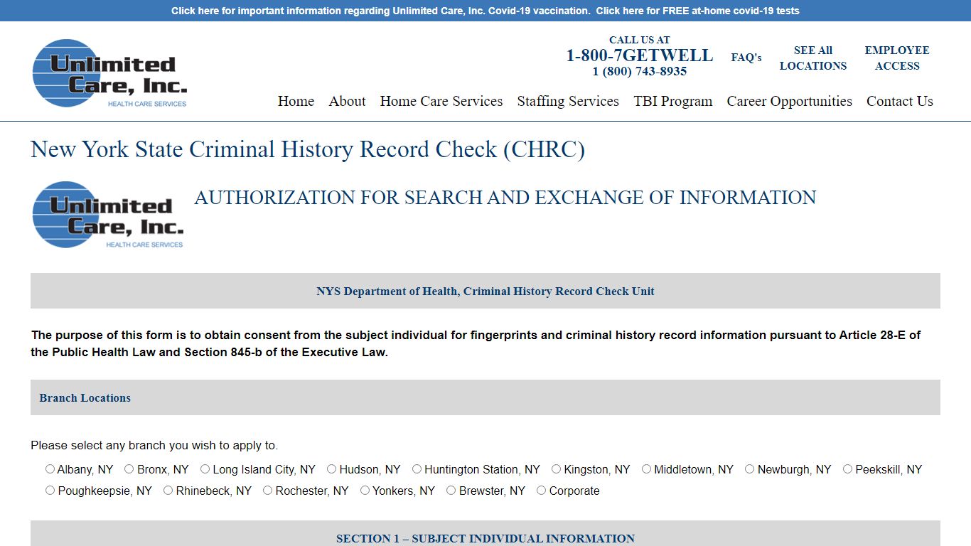 New York State Criminal History Record Check (CHRC)